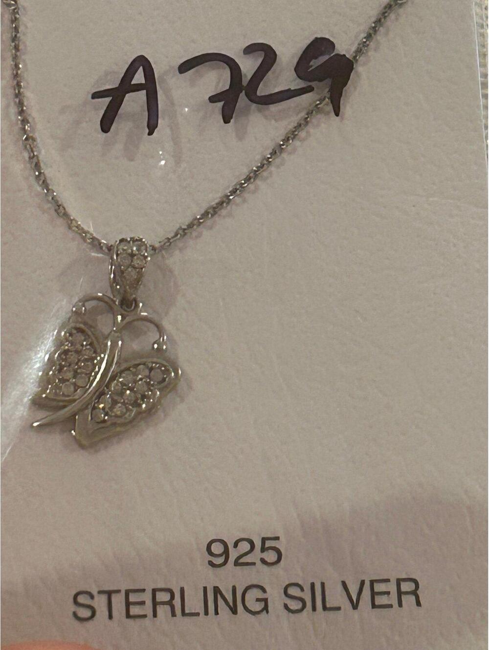 Lot a729 925 Sterling silver necklace and pendant butterfly